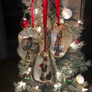 Handmade, gold, nutcracker, oyster shell ornament